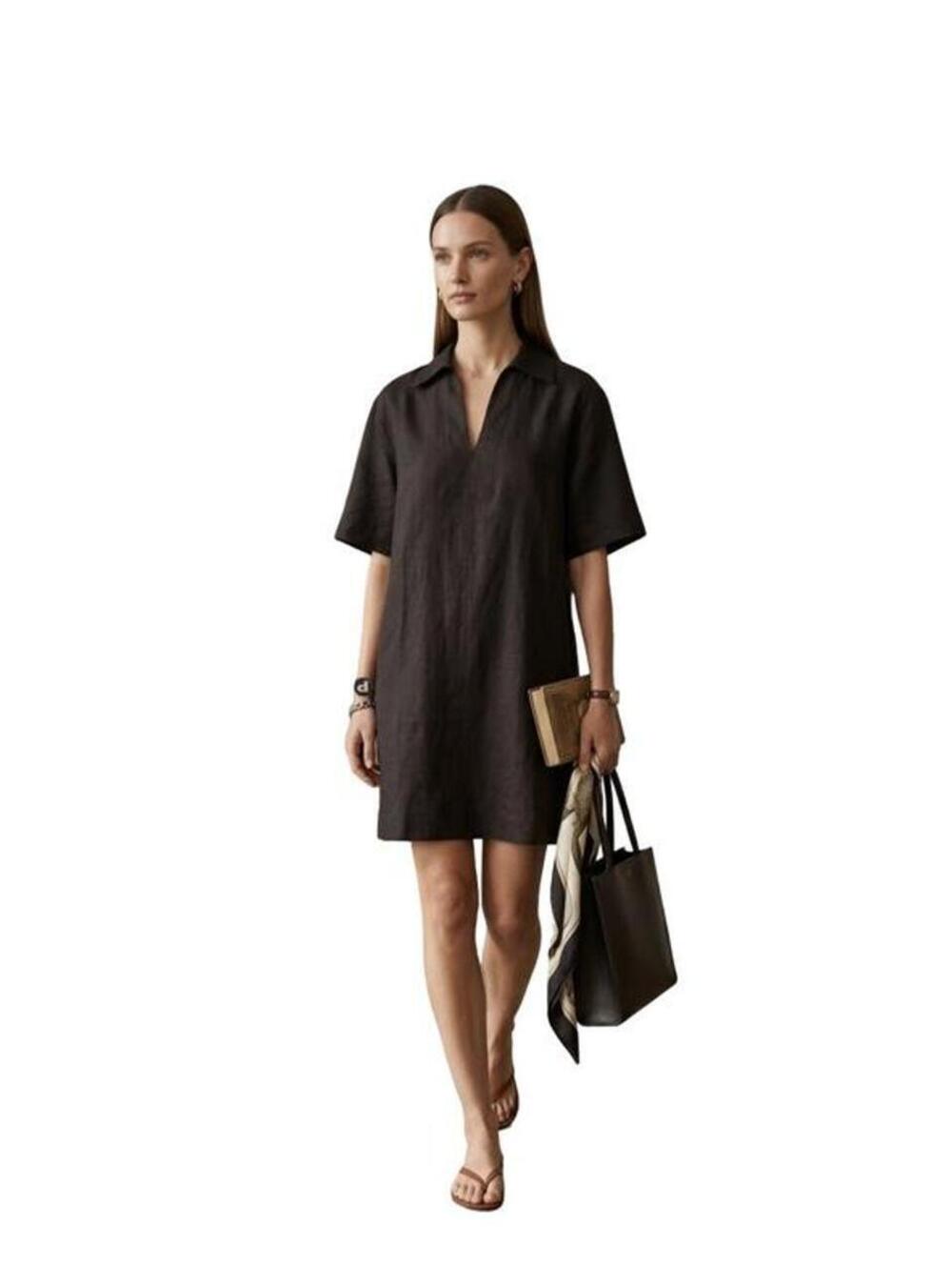 COS Women's Black Collared Linen Dress
